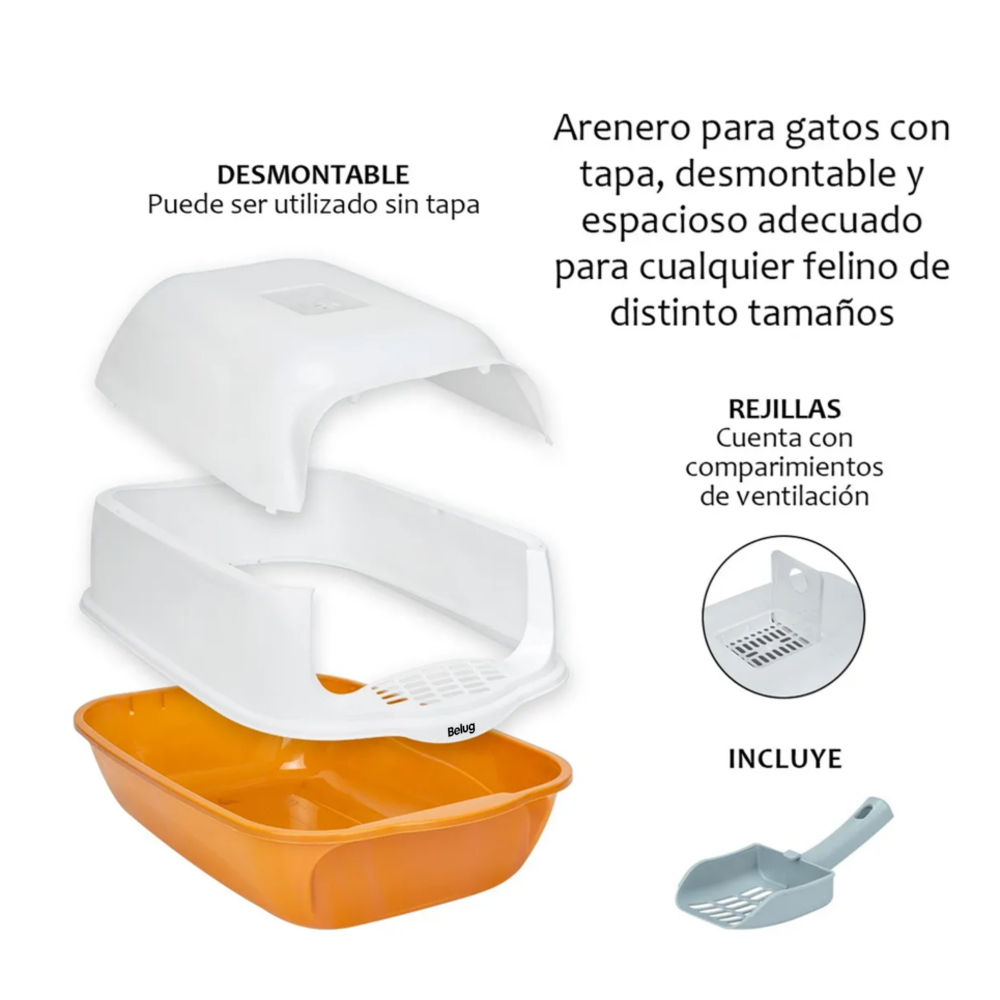 Foto 4 pulgar | Arenero Cerrado Para Gato Con Pala Puerta Belug,  Naranja Blanco