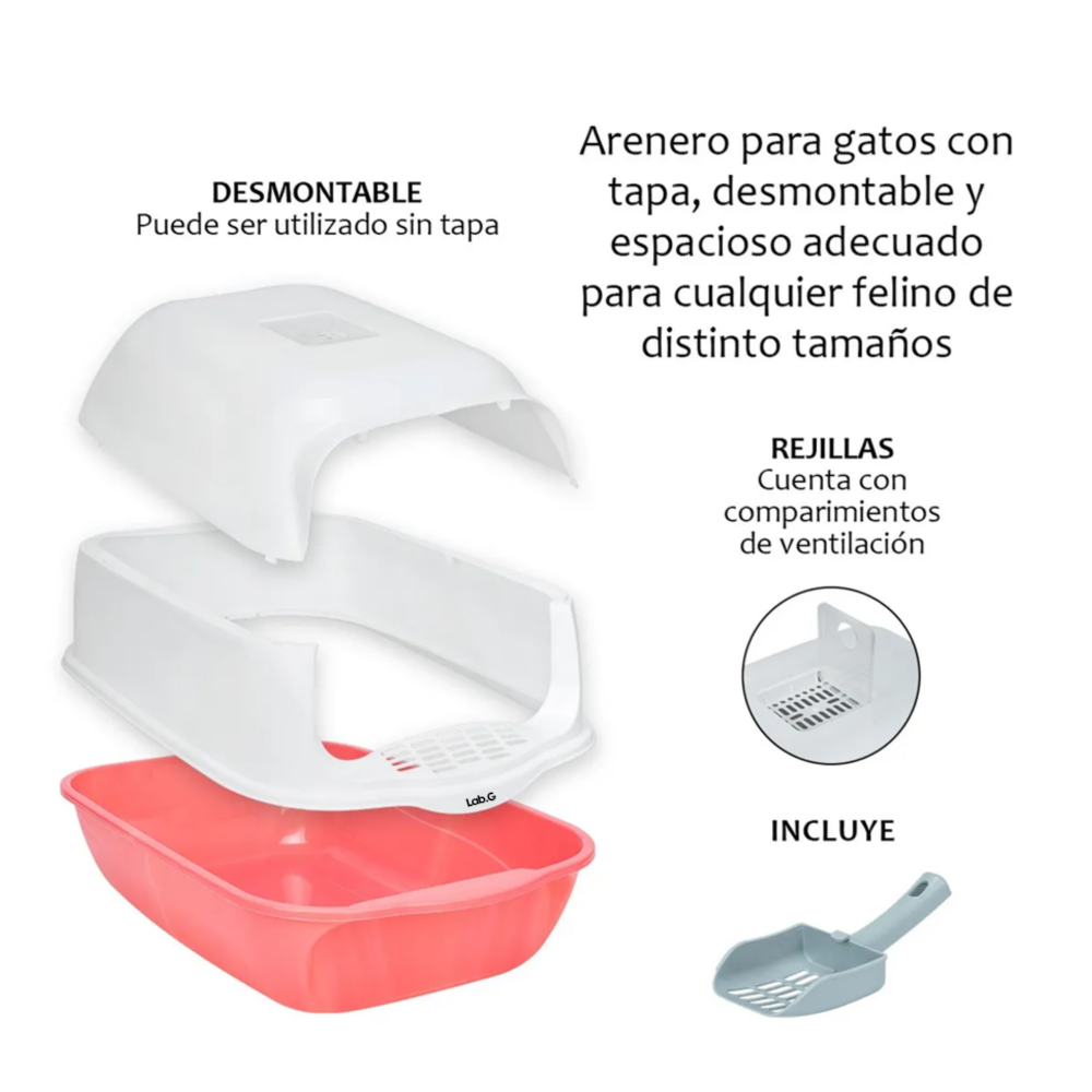 Foto 4 pulgar | Arenero Cerrado Para Gato Con Pala Puerta Lab.g, Rosa Blanco