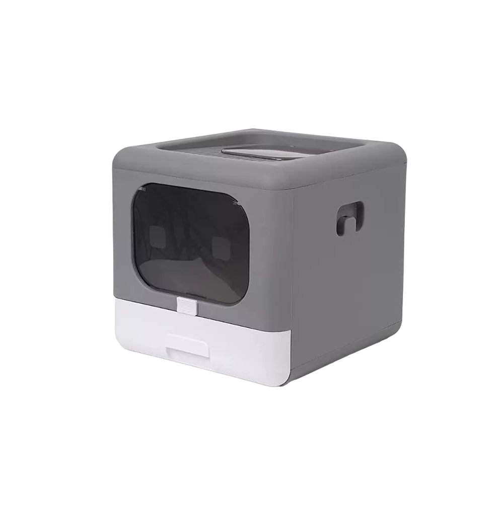 Caja De Arena Plegable Portátil Gatos Con Puerta Y Tapa Color Gris