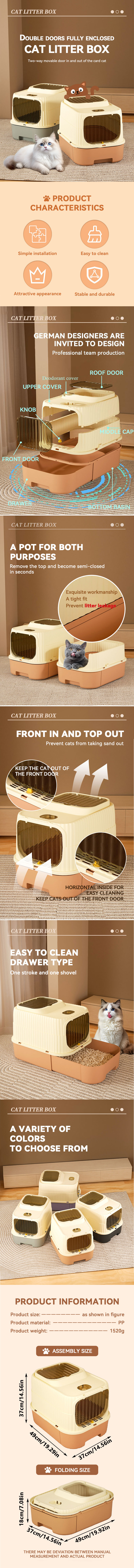 Foto 5 pulgar | Caja De Arena Para Gatos, Diseño De Cajón, Puerta Doble Completamente Cerrada - Venta Internacional.