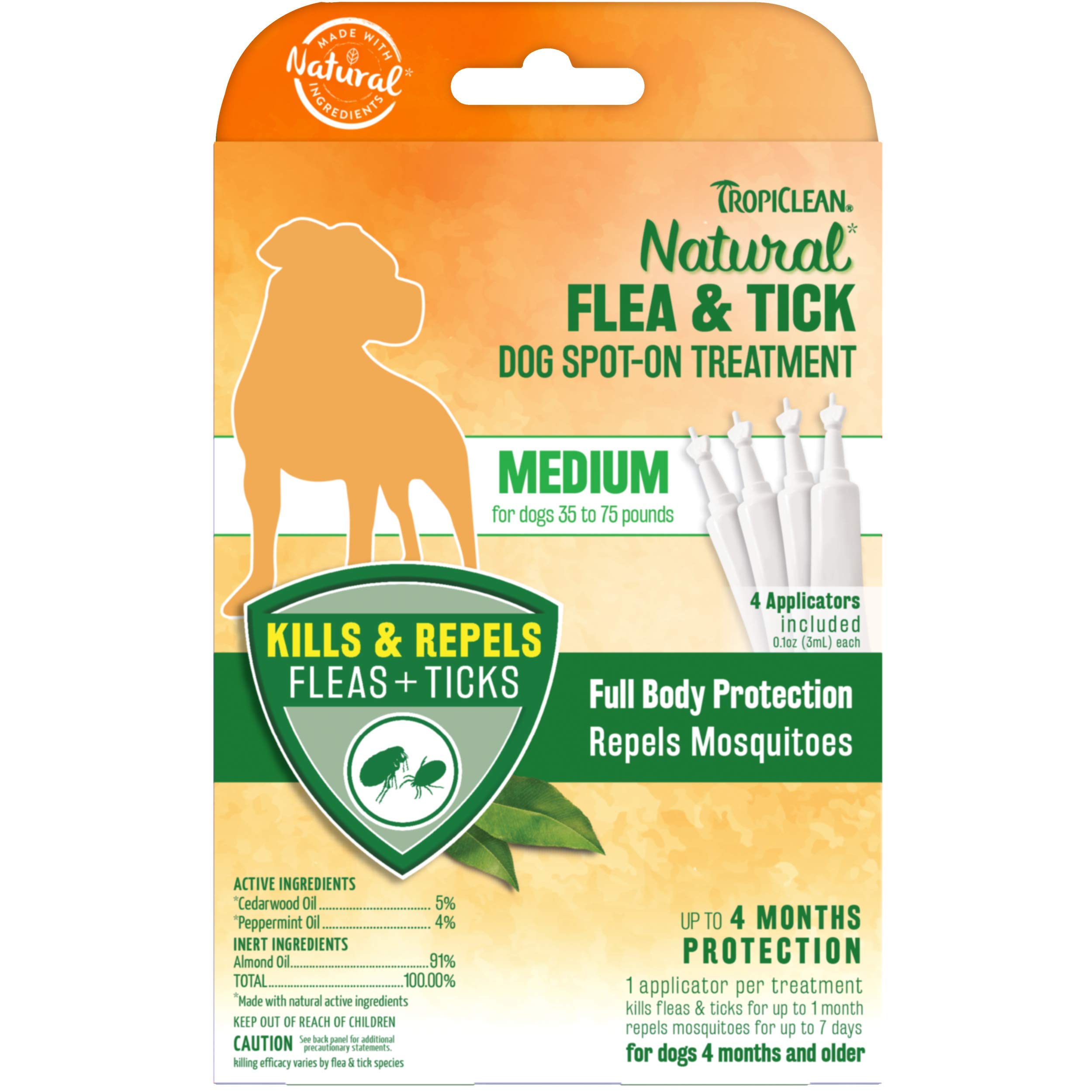 Tratamiento Spot On Tropiclean Natural Para Pulgas Y Garrapatas Para Perros Medianos - Venta Internacional.