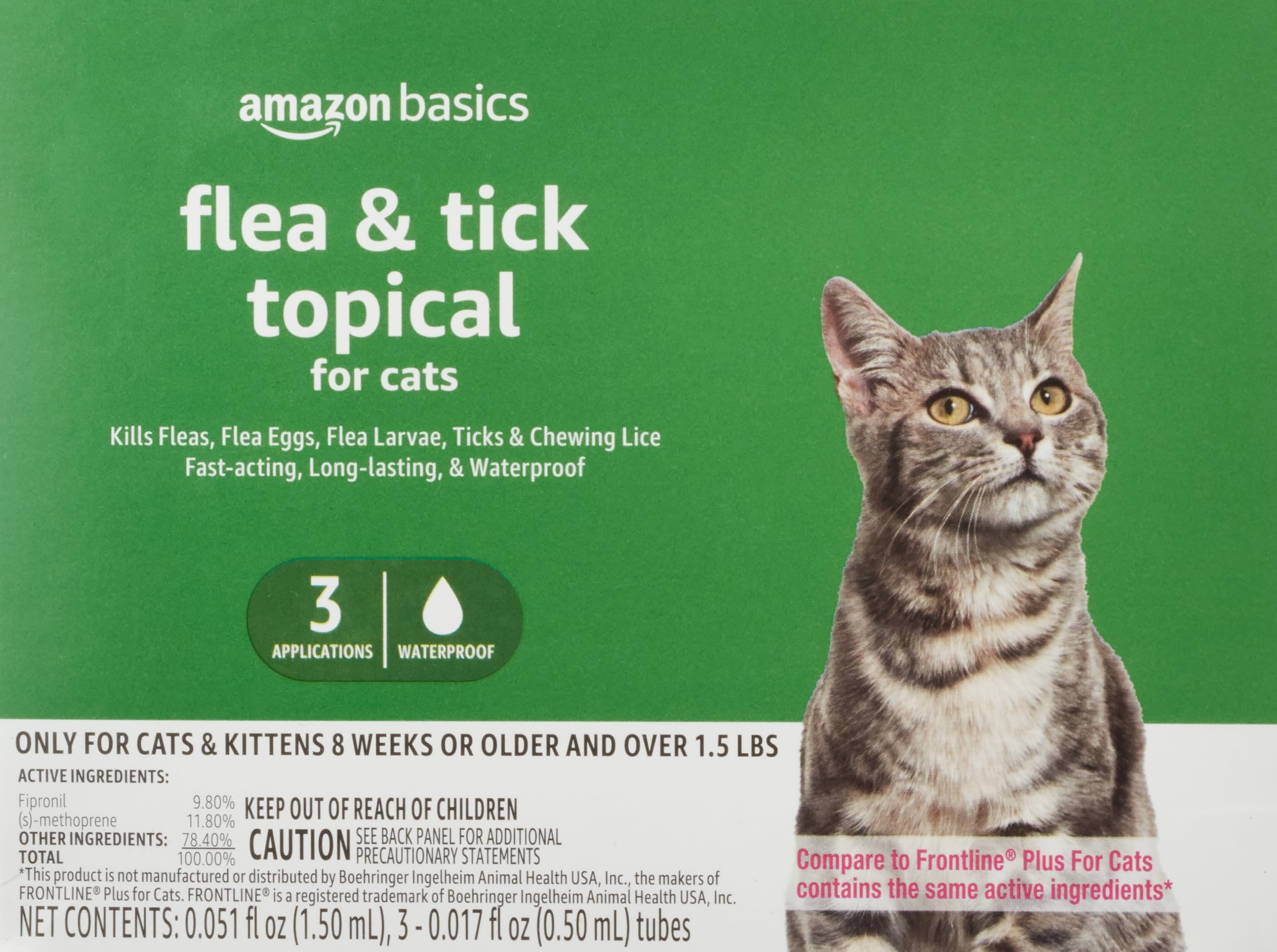 Foto 2 pulgar | Tratamiento Tópico Contra Pulgas Y Garrapatas Para Gatos Amazon Basics - Venta Internacional.