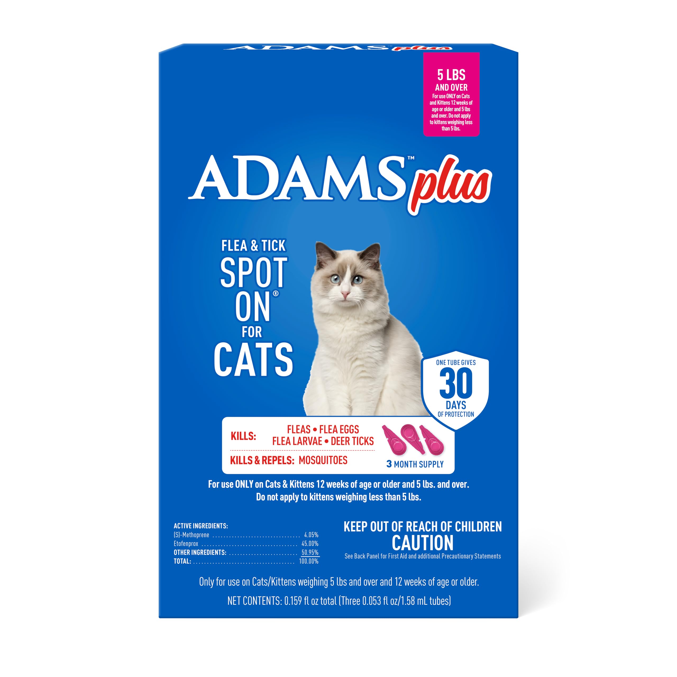 Foto 1 | Tratamiento Antipulgas Y Garrapatas Spot On Adams Plus Para Gatos De Más De 2,3 Kg - Venta Internacional.