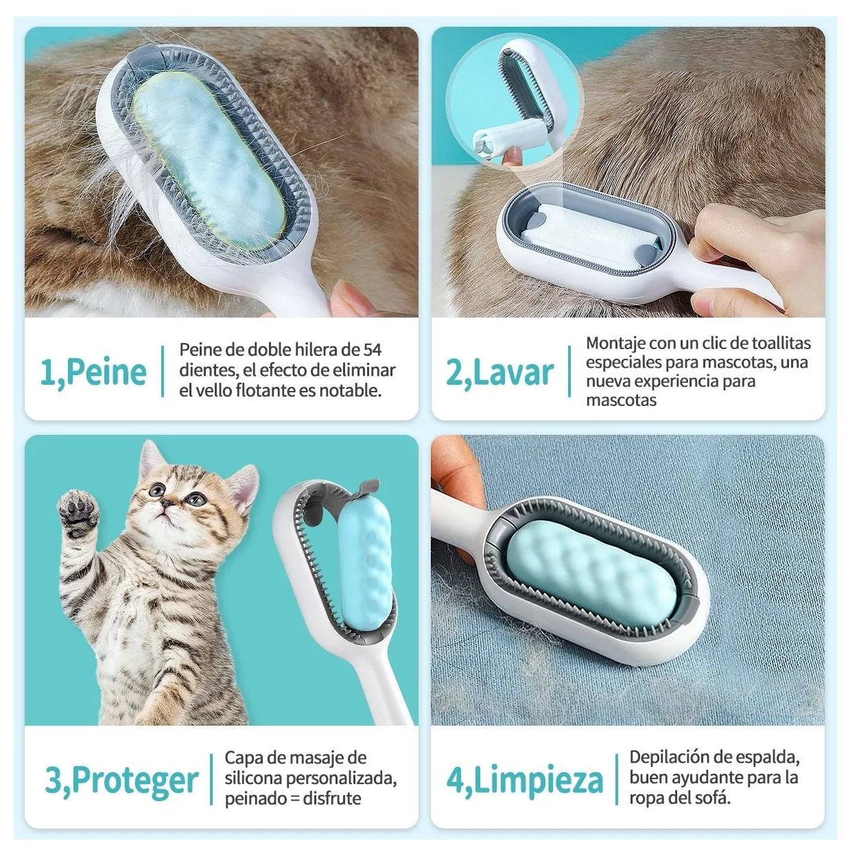 Foto 5 pulgar | Cepillo Deslanador de Pelo para Mascota para Perro o Gato de Aseo Verde Con Blanco
