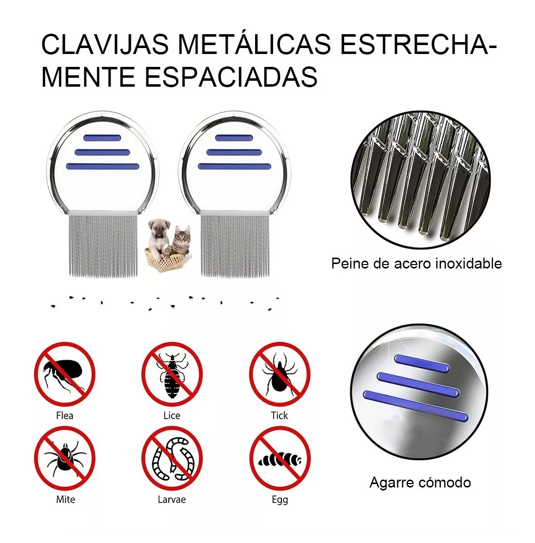 Foto 5 pulgar | Peine contra Piojos y Liendres Belug color Plata de Acero Inoxidable 2 Piezas