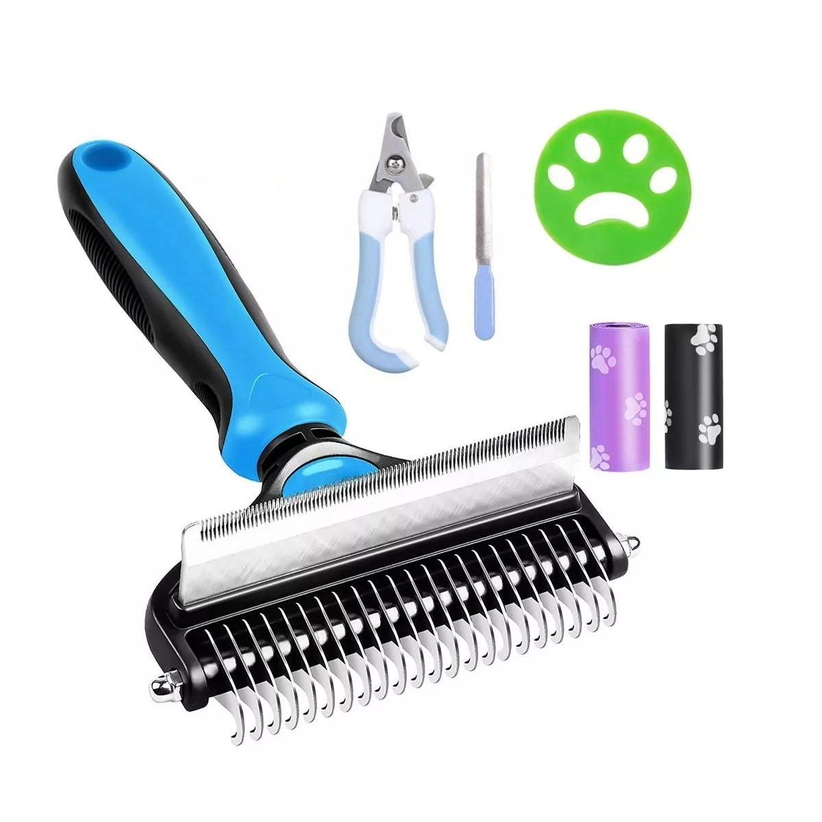 Kit  Cepillo Deslanador para Mascotas 6 Piezas Eo Safe Imports Esi-7913 color Azul