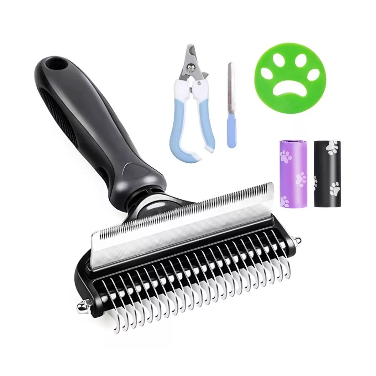 Kit Cepillo Deslanador Eo Safe Imports Esi-8004 color Negro para Perro y Gato 6 PZAS