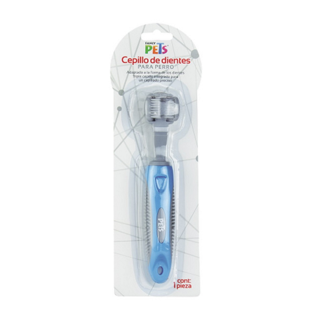 Cepillo Dental Triple para Perro Fancy Pets FL8324 color Gris Mango Ergonómico