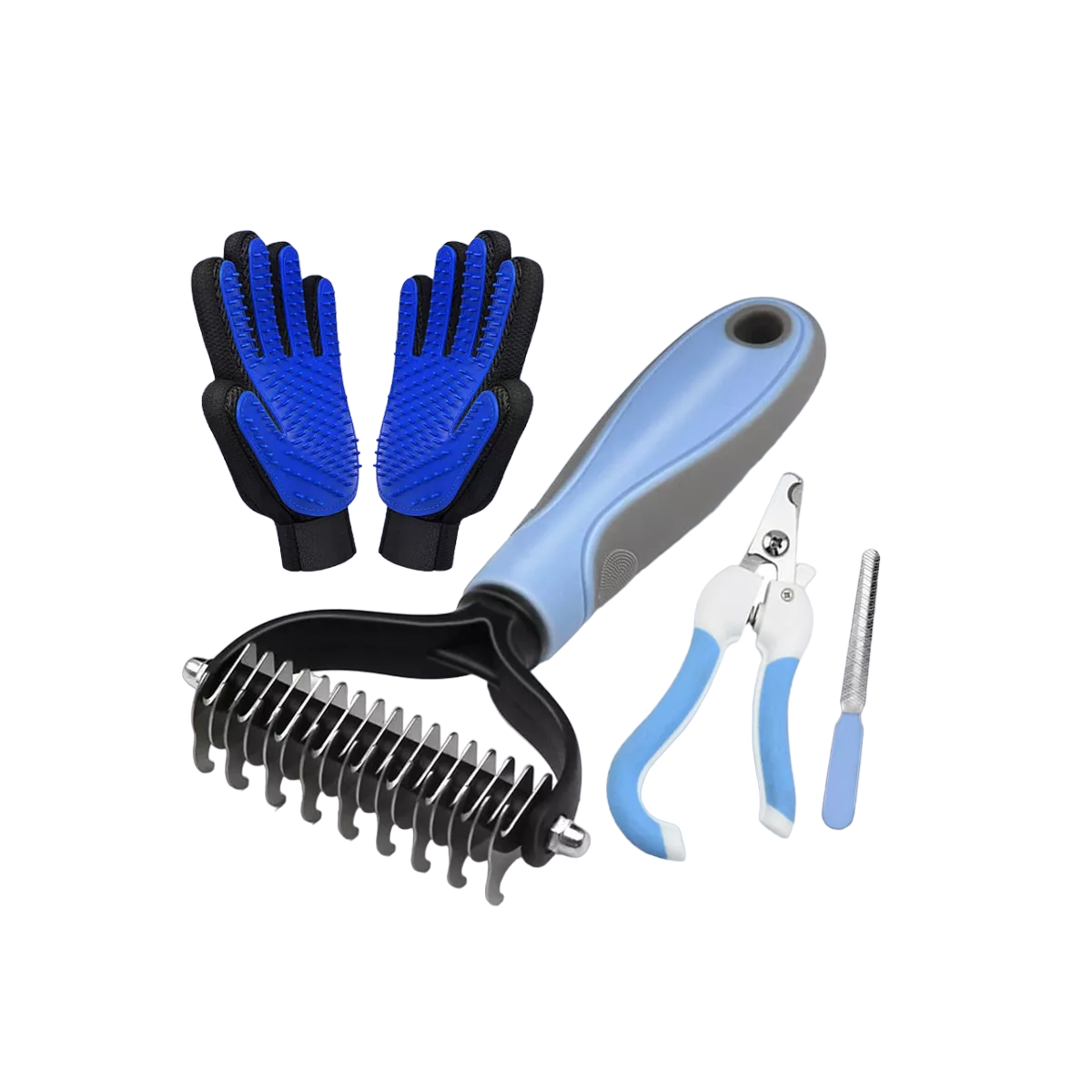 Kit Cepillo Deslanador para Perro Eo Safe Imports ESI-12167 Azul 4 Piezas
