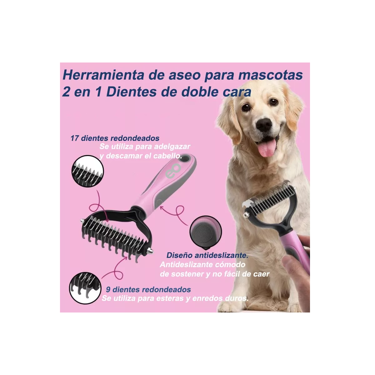 Foto 3 pulgar | Kit Cepillo Deslanador Para Perro 4pzs, Peine Mascotas Masajeador Eo Safe Imports Esi-12166-1 Rosa