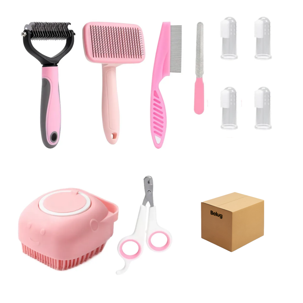 Foto 2 pulgar | Cepillos De Baño Para Mascotas Perros Profesional 10 Pzs Kit Belug,  Rosa