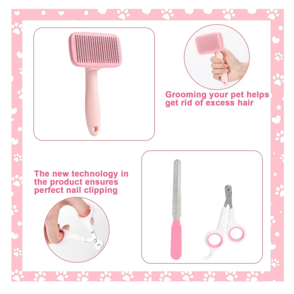 Foto 4 pulgar | Cepillos De Baño Para Mascotas Perros Profesional 10 Pzs Kit Belug,  Rosa