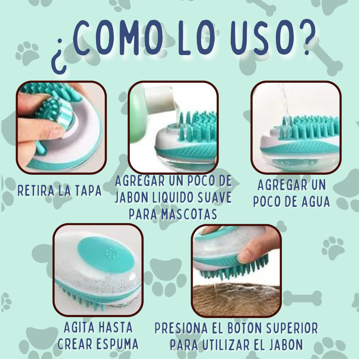 Foto 7 pulgar | Cepillo Dispensador Jabón Para Baño Mascotas Perros