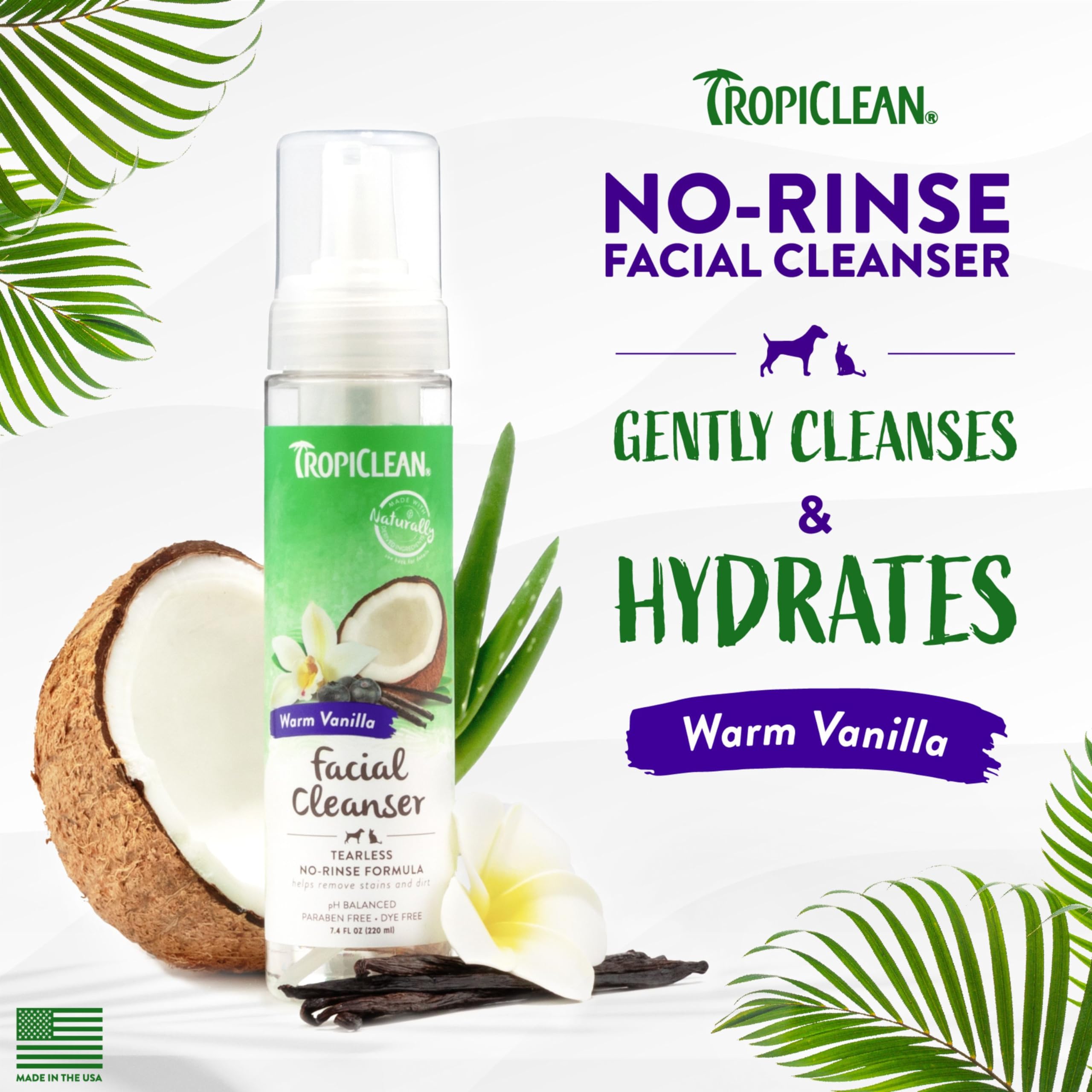 Foto 2 | Limpiador Facial Sin Agua Tropiclean Warm Vanilla 220 Ml Para Perros - Venta Internacional.