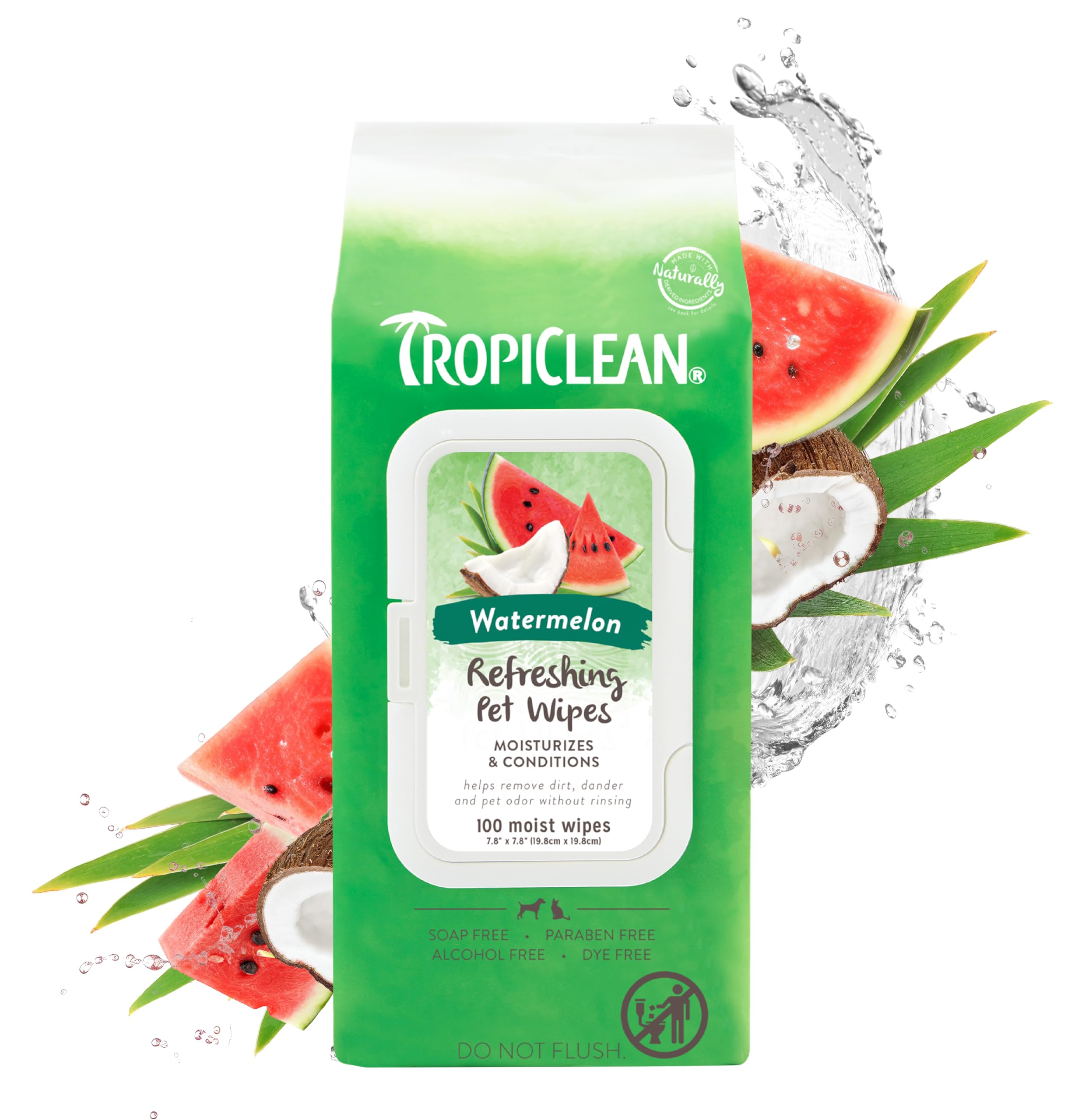 Toallitas Para Mascotas Tropiclean Con Aroma A Sandía Para Perros Y Gatos, 100 Unidades - Venta Internacional.