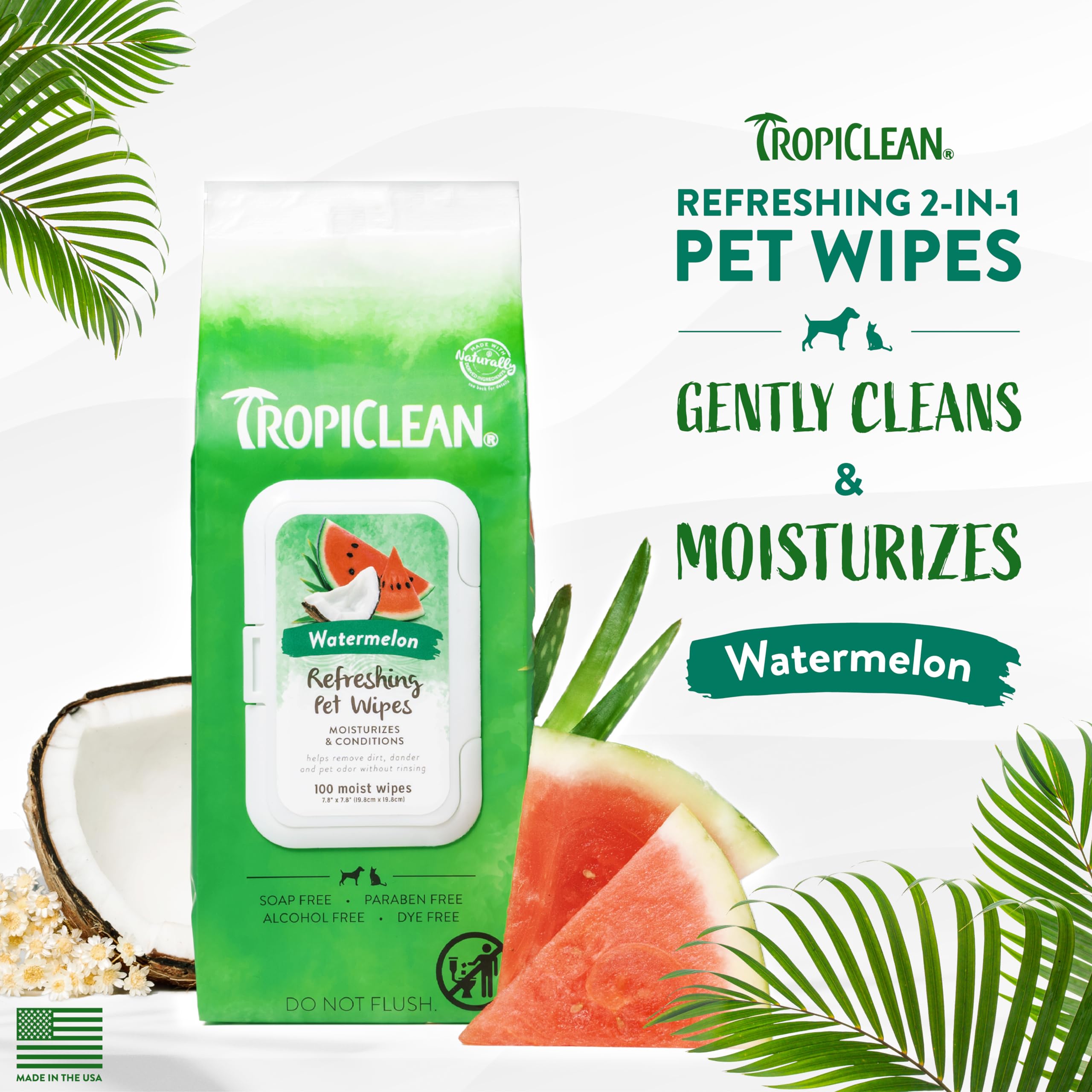 Foto 3 pulgar | Toallitas Para Mascotas Tropiclean Con Aroma A Sandía Para Perros Y Gatos, 100 Unidades - Venta Internacional.