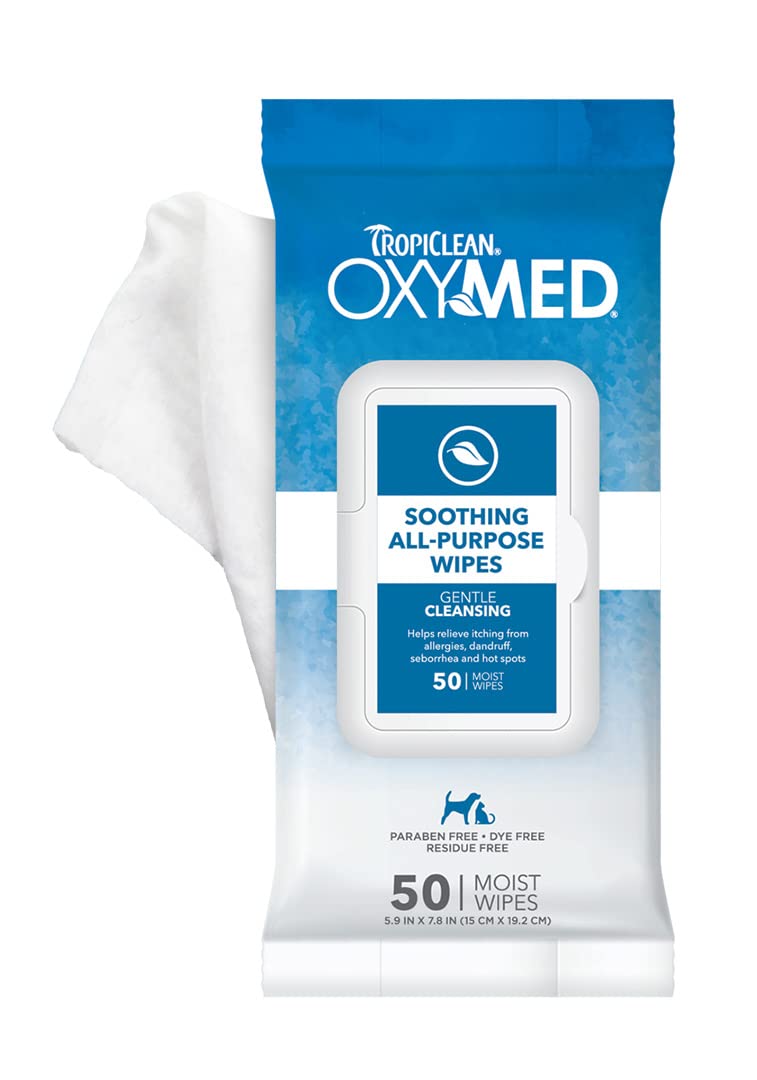 Toallitas Tropiclean Oxymed Soothing Allover Para Gatos Y Perros, 50 Unidades - Venta Internacional.