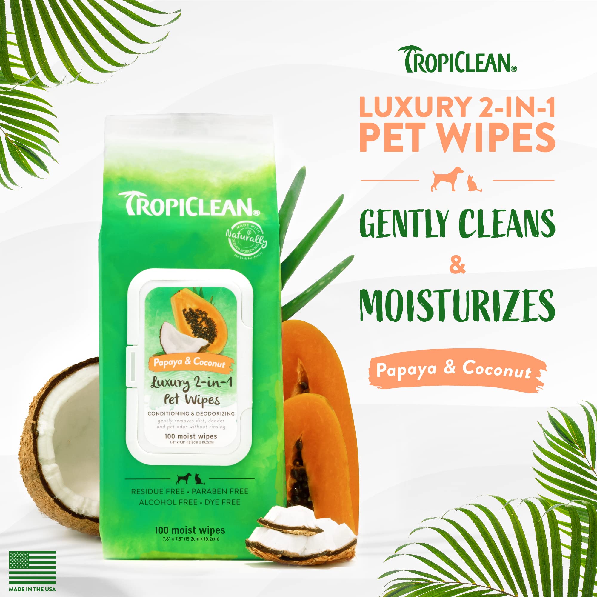 Foto 2 | Toallitas Para Perros Tropiclean De Limpieza Profunda Con Papaya Y Coco, 100 Unidades - Venta Internacional.