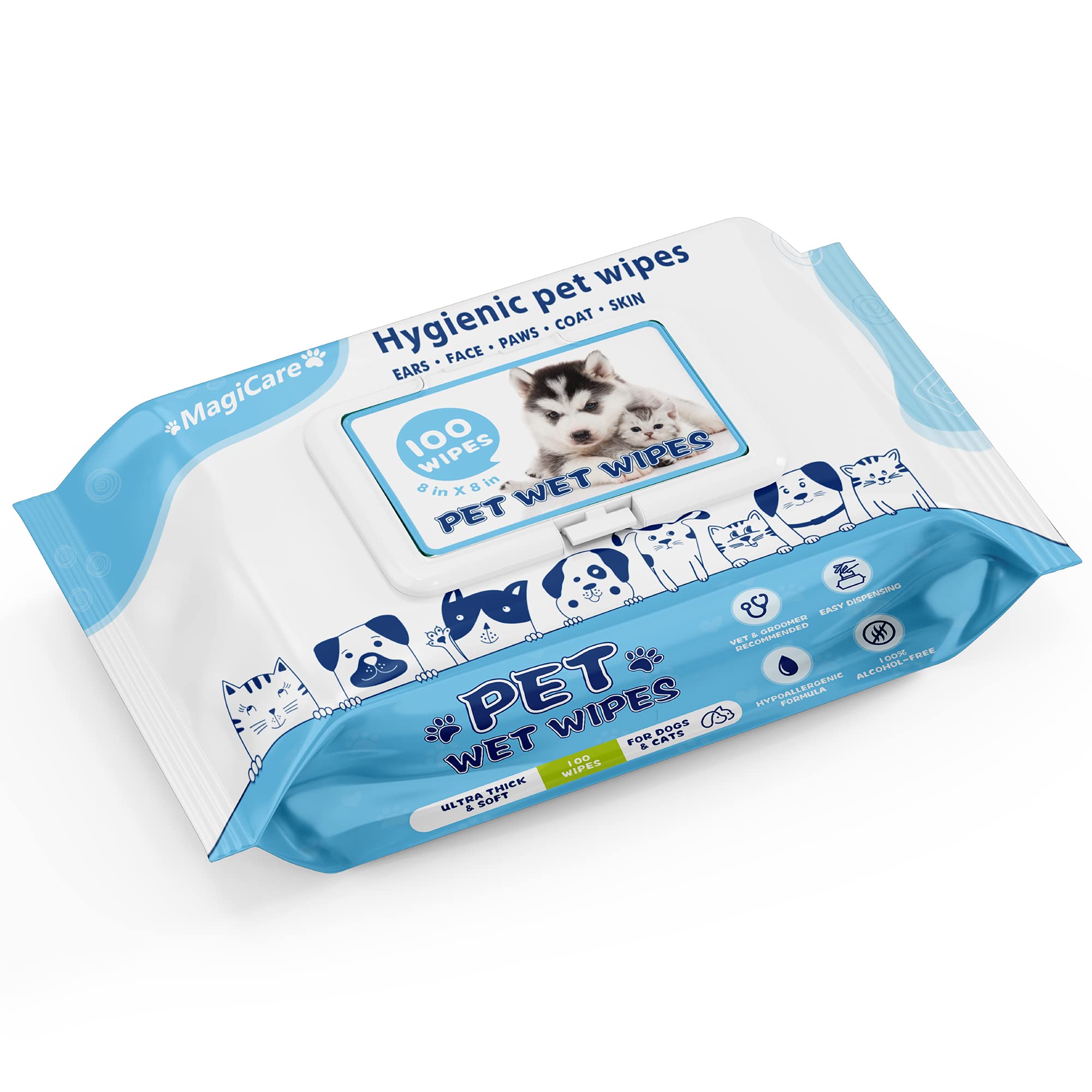 Toallitas Para Mascotas Magicare, 100 Unidades, Para Perros Y Gatos, Sin Perfume - Venta Internacional.