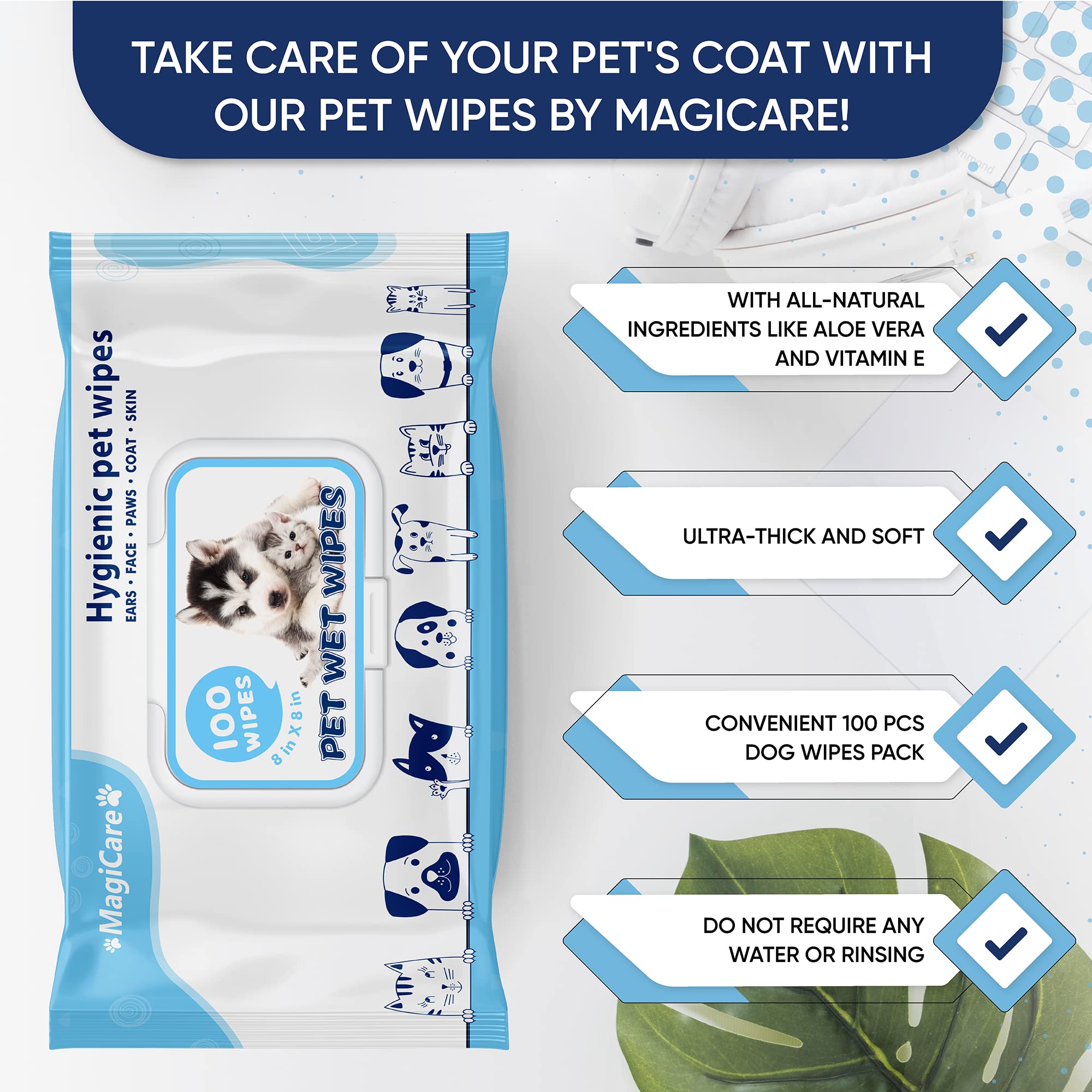 Foto 4 pulgar | Toallitas Para Mascotas Magicare, 100 Unidades, Para Perros Y Gatos, Sin Perfume - Venta Internacional.