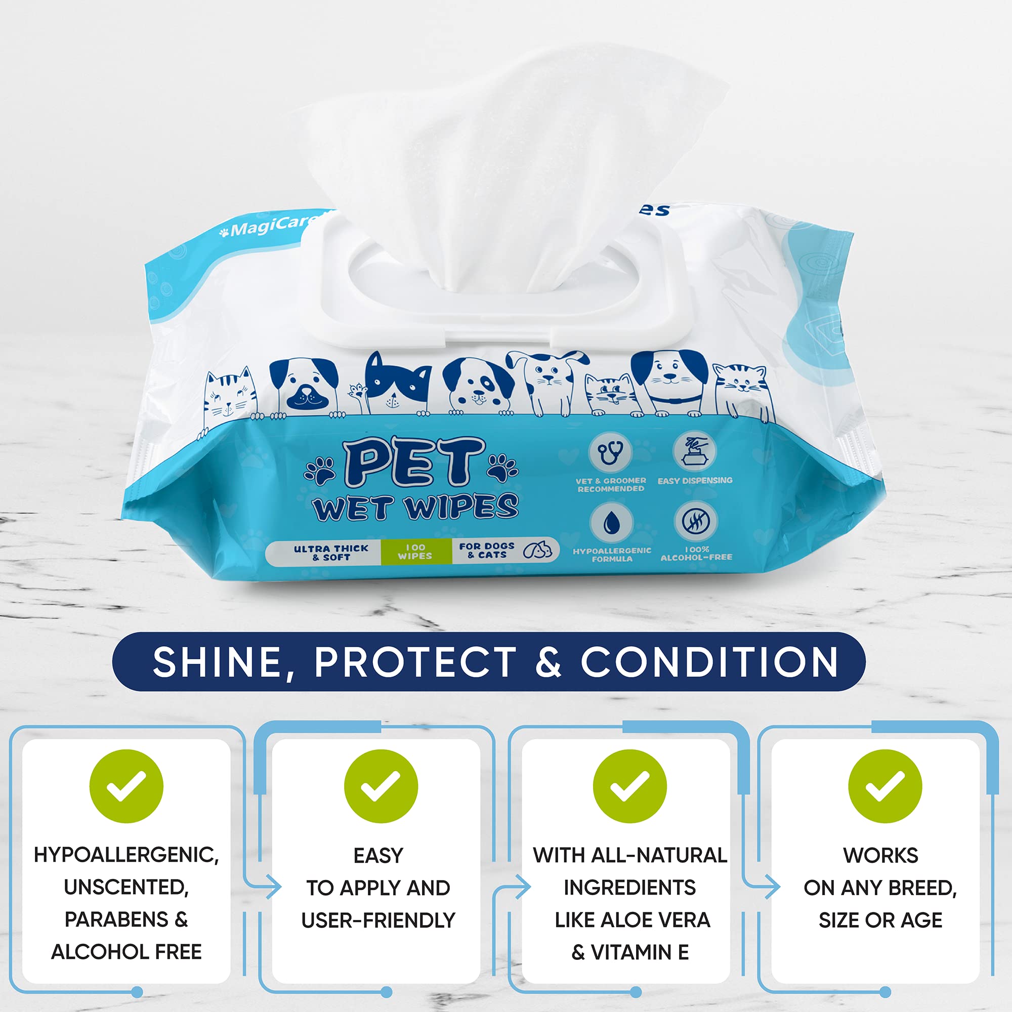 Foto 6 pulgar | Toallitas Para Mascotas Magicare, 100 Unidades, Para Perros Y Gatos, Sin Perfume - Venta Internacional.