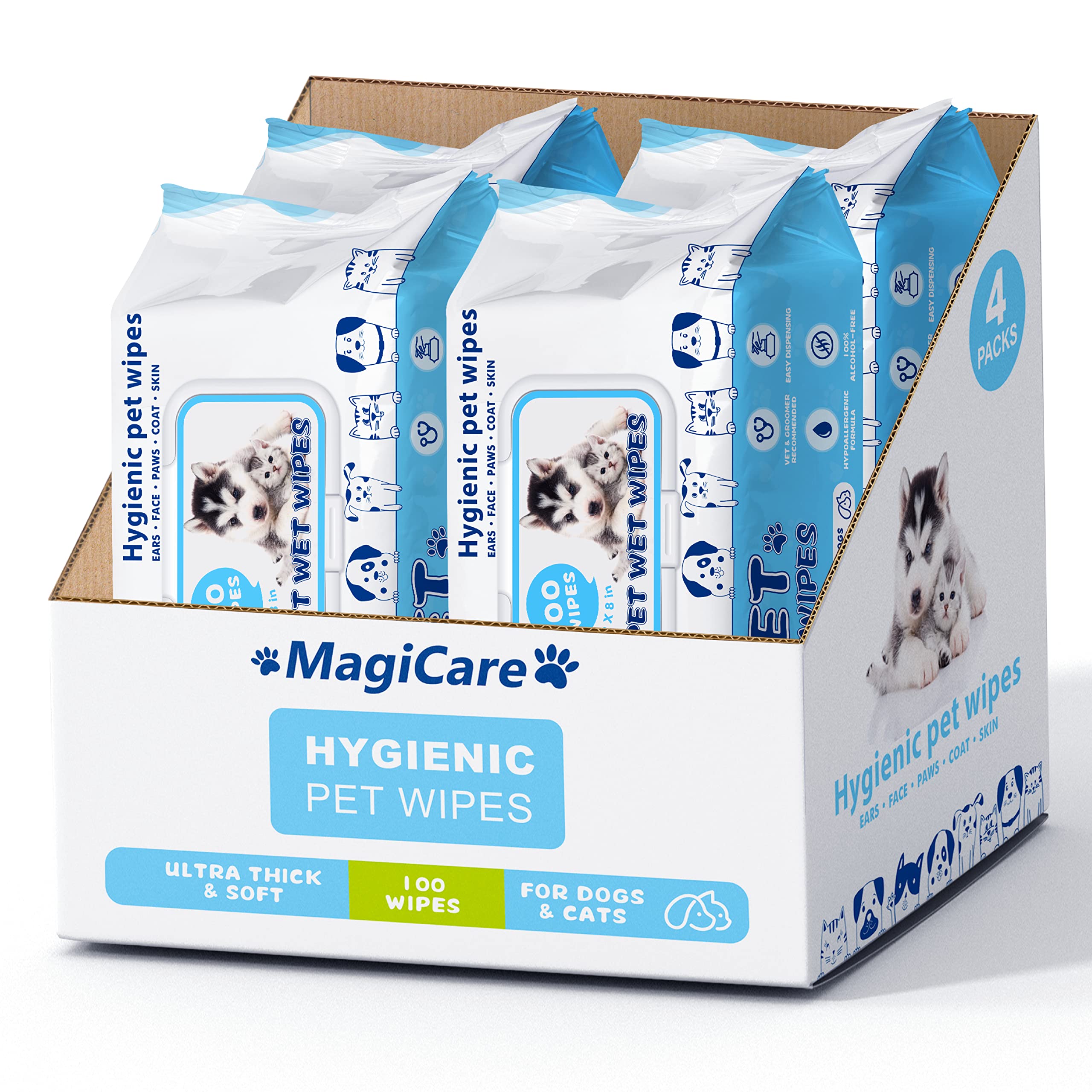 Toallitas Para Mascotas Magicare, 400 Unidades, Para Perros, Sin Perfume, 20 X 20 Cm - Venta Internacional.