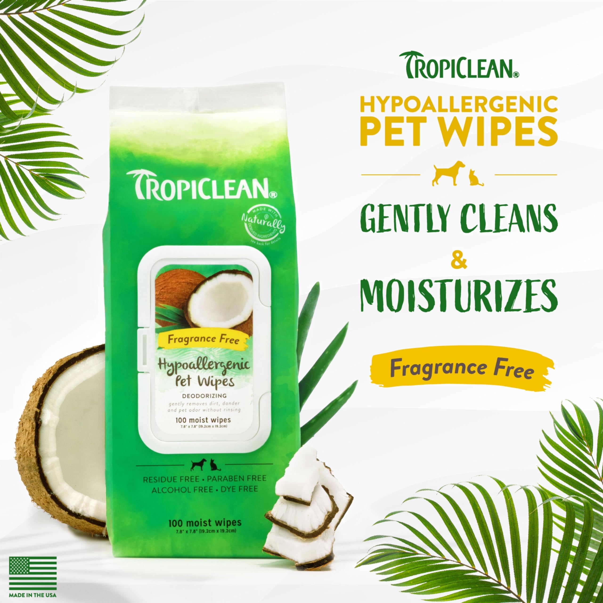 Foto 3 pulgar | Toallitas Húmedas para Perros Tropiclean Hipoalergénicas para Patas y Glúteos 100 Unidades - Venta Internacional