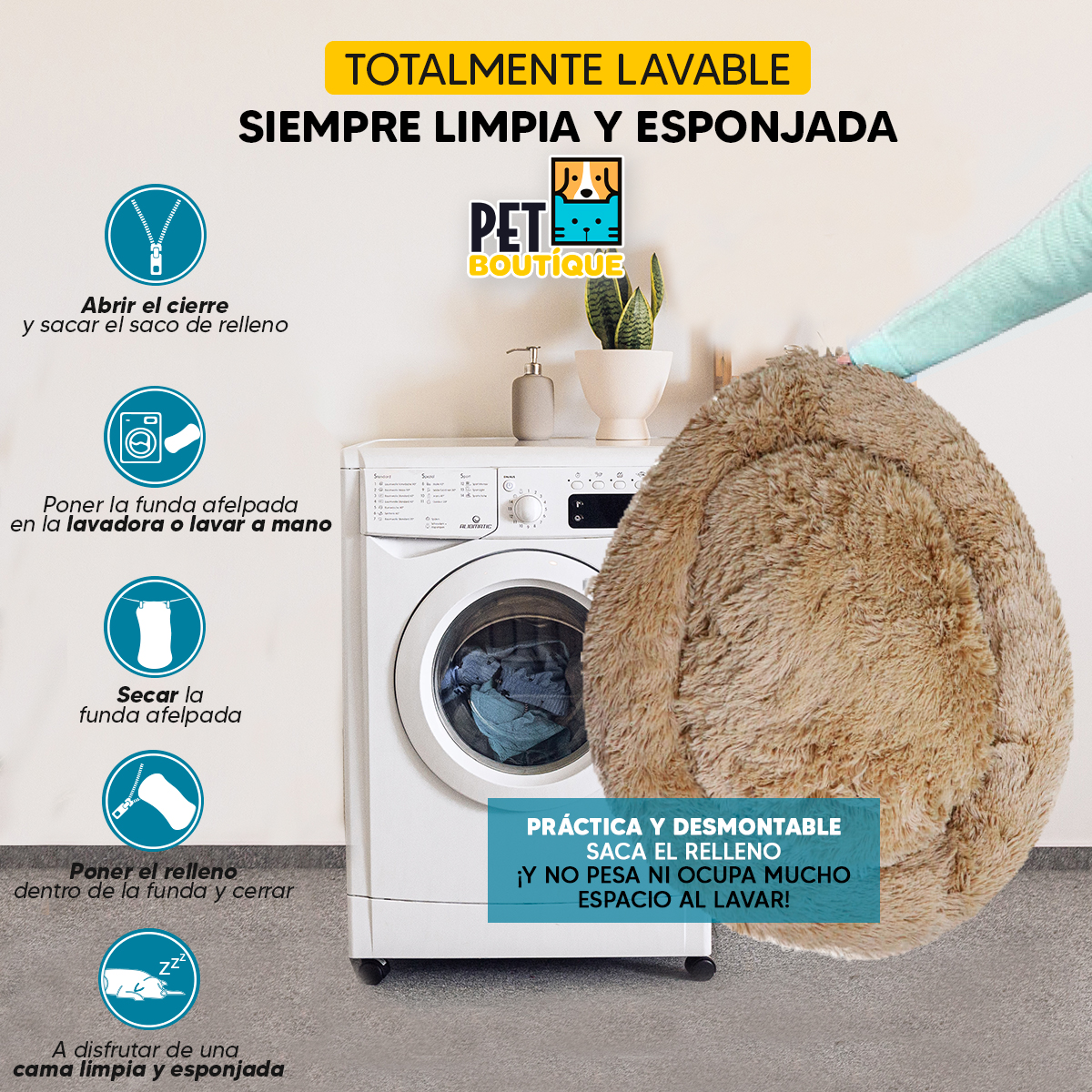 Foto 5 pulgar | Cama para Mascotas Perro o Gato Tv Ofertas Pet Boutique Ocre única con cierre,Desmontable,fácil retiro de fund