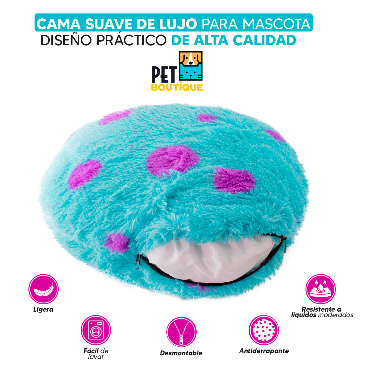 Foto 4 pulgar | Cama para Mascota Monster color Azul Mediana con Base Antideslizante