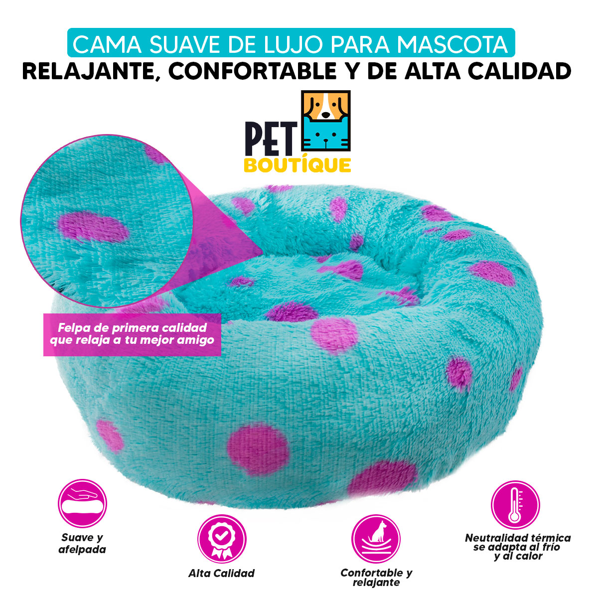 Foto 6 pulgar | Cama para Mascota Monster color Azul Mediana con Base Antideslizante