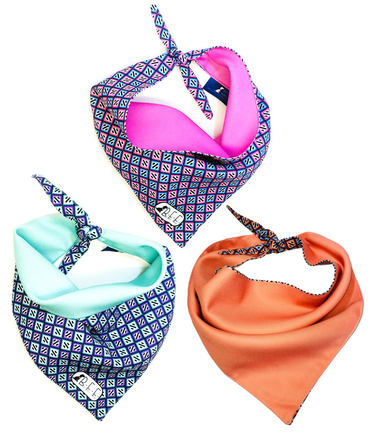 Bandanas Para Perros Set De 3 Piezas Talla Grande - Ajedrez Rosa