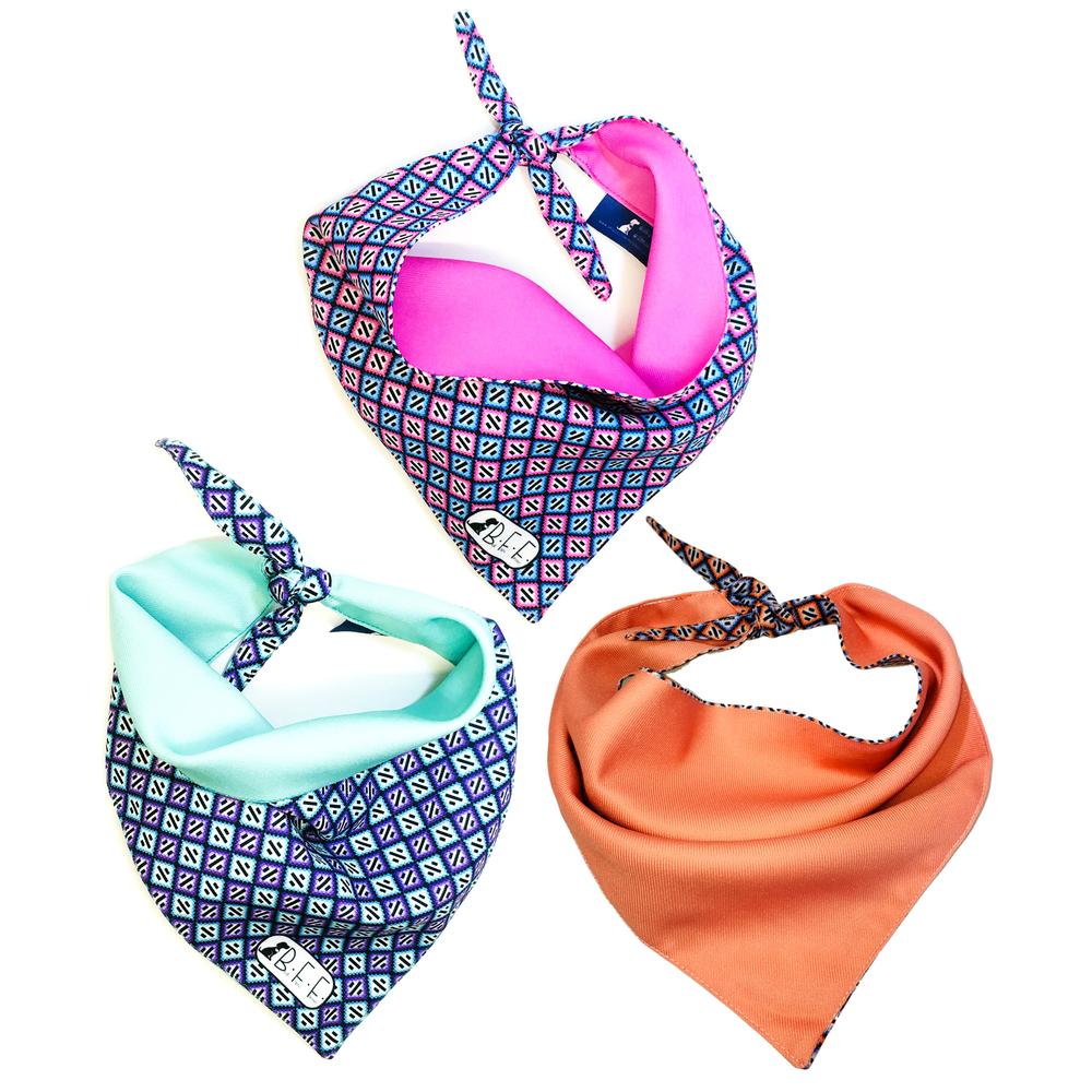 Bandanas Para Perros Set De 3 Piezas Talla Chica - Ajedrez Rosa Color Rosa