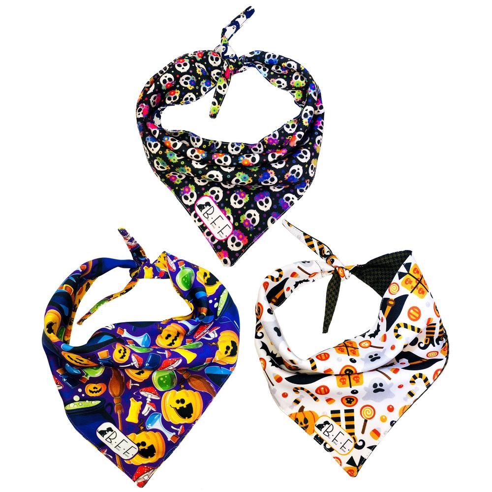 Bandanas Para Perros Set De 3 Piezas Talla Chica - Halloween Multicolor