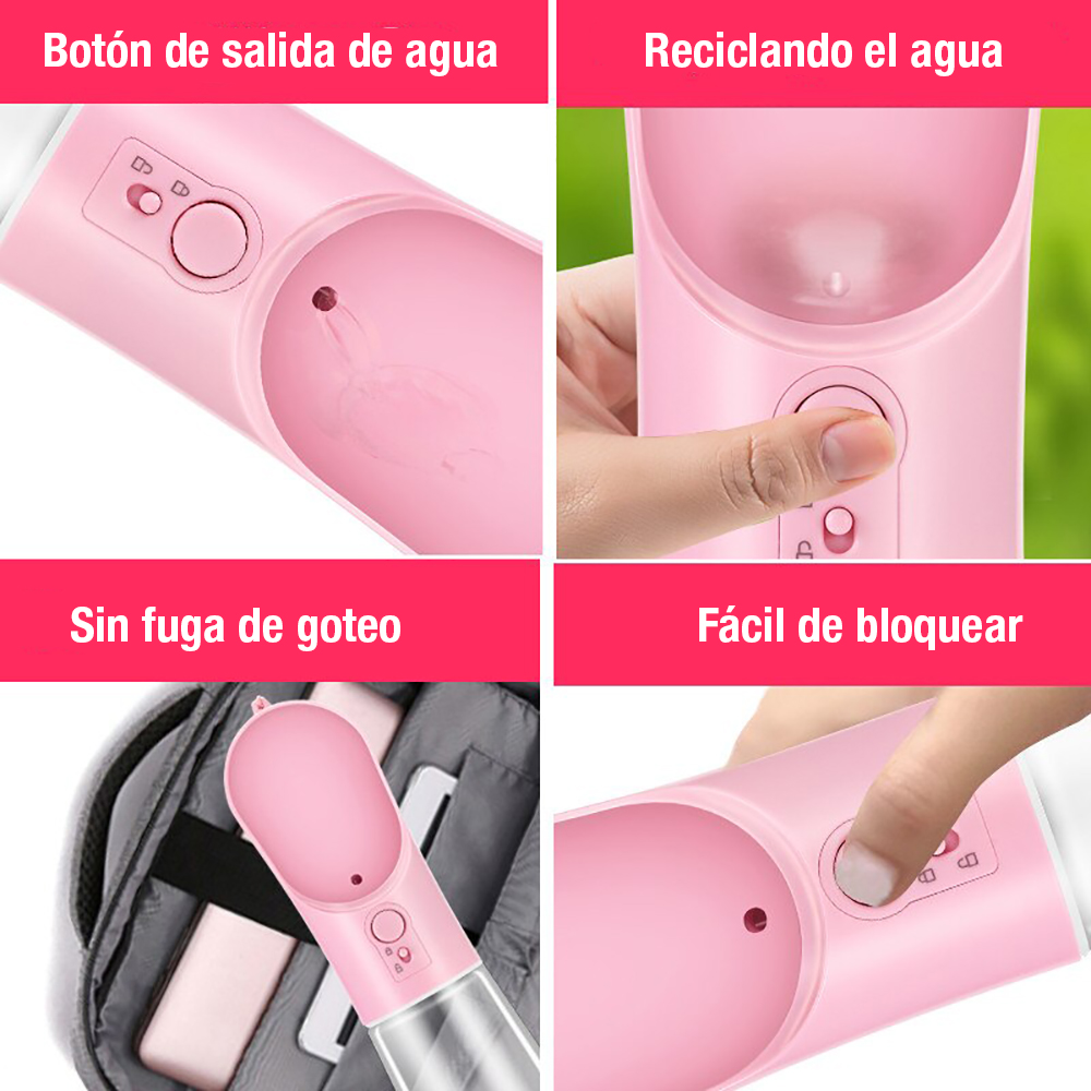 Foto 4 pulgar | Botella de Agua para Mascotas 400ml Tapa Rosa O Azul