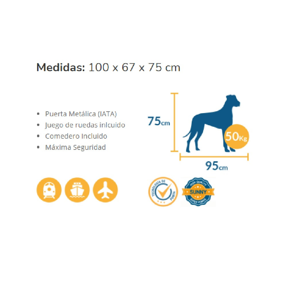 Foto 3 pulgar | Transportadora Mascota para Perro Extra Grande 100x67x75cm Sunny Pets