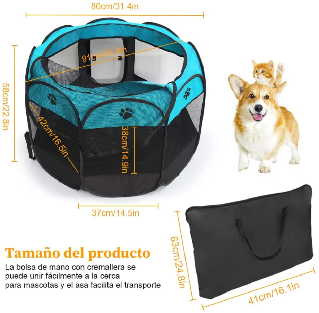 Foto 3 pulgar | Casa para Perros con Valla Plegable color Azul con Negro