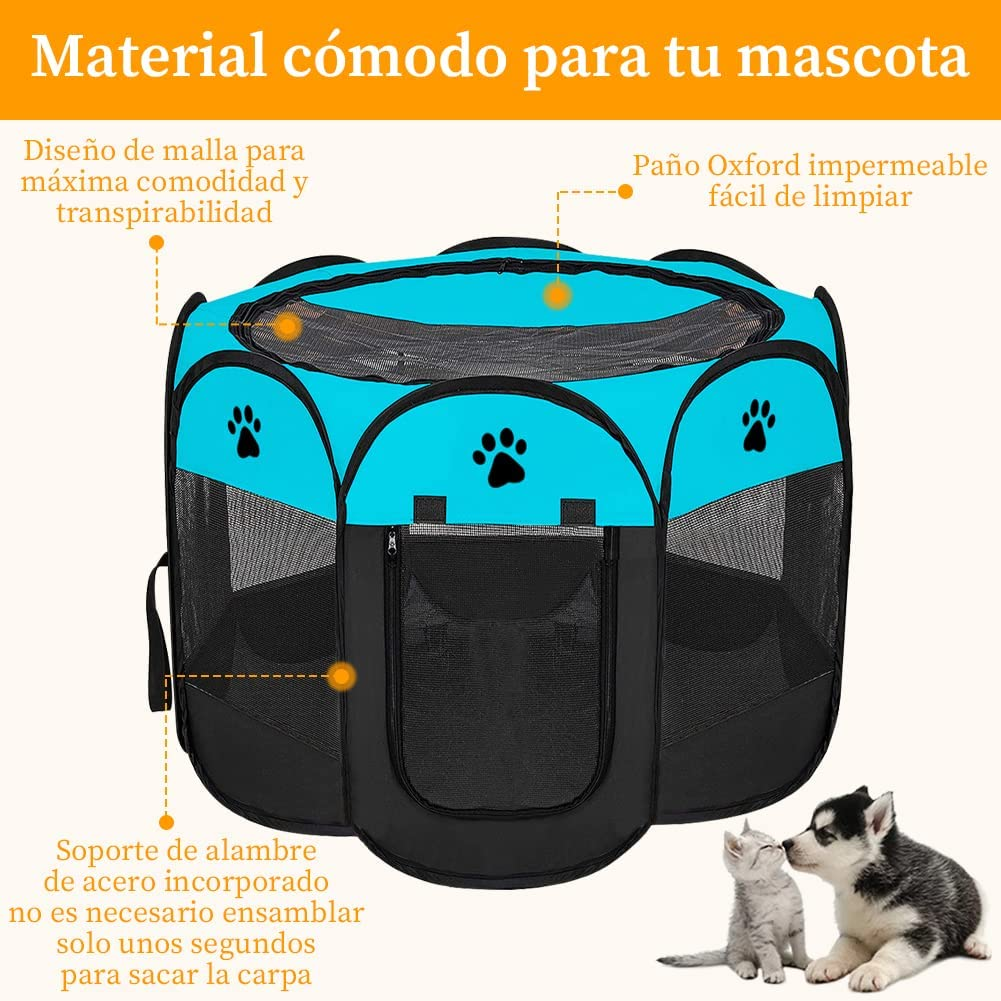 Foto 4 pulgar | Casa para Perros con Valla Plegable color Azul con Negro