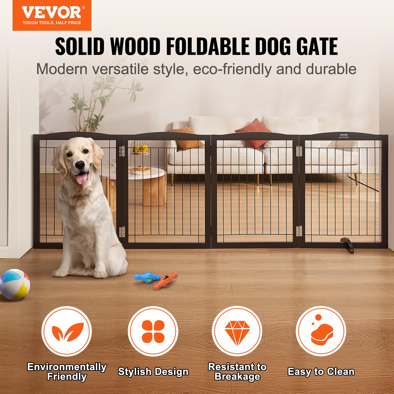 Foto 3 pulgar | Puerta Para Mascotas Vevor, Independiente, De Madera, 81 Cm De Alto X 244 Cm De Ancho, 4 Paneles - Venta Internacional.