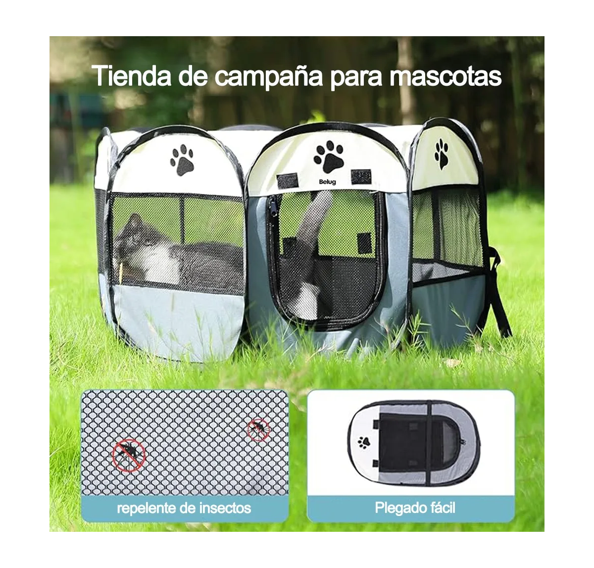 Foto 5 pulgar | Casa Corral Belug Portátil 91cm Para Mascotas Perro Área De Juego Gris