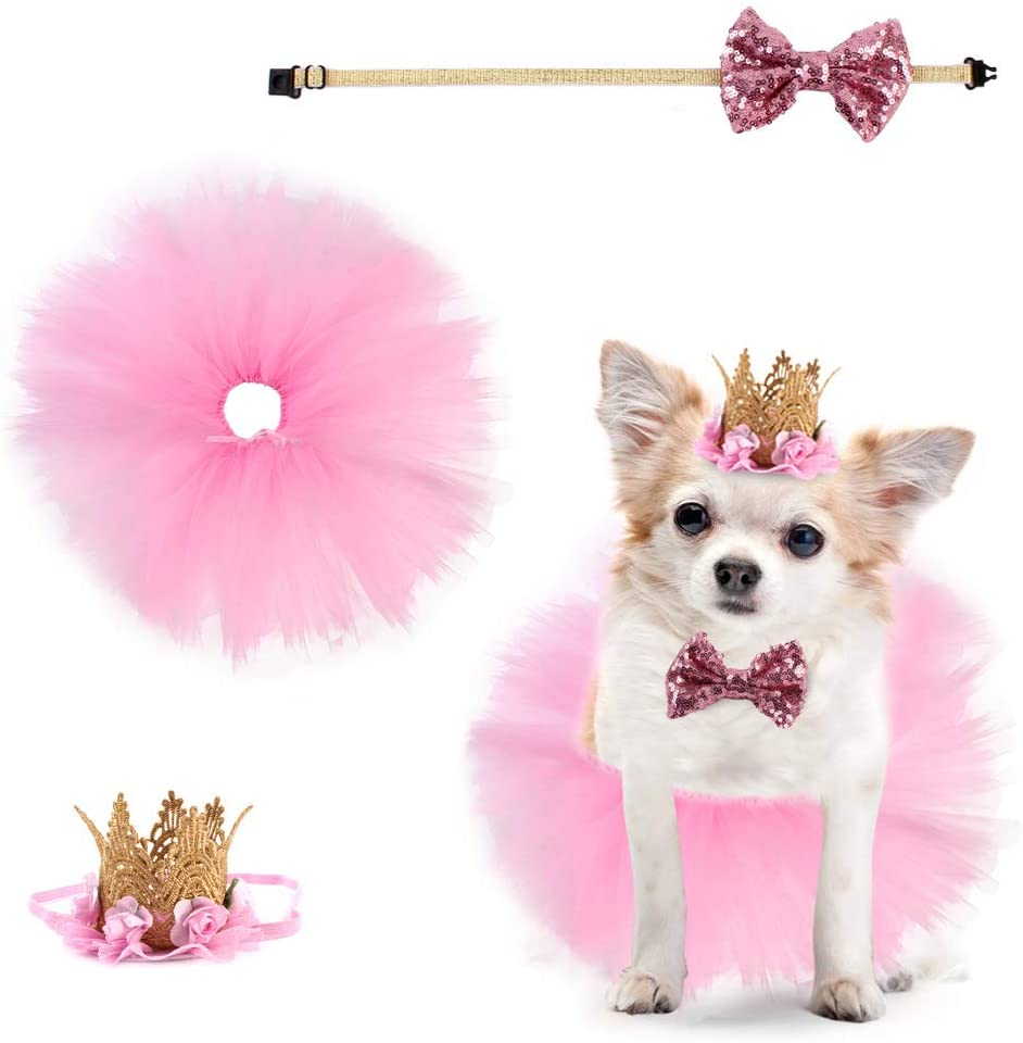 Gorro Con Corona De Cumpleaños Para Perros, Bonito Vestido Para Mascotas Yuki Pink - Venta Internacional.