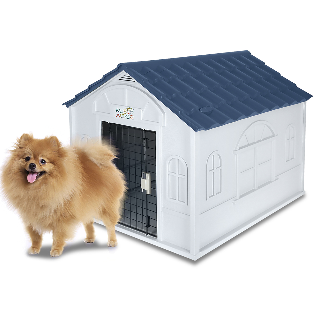 Casa para Perro Mediano/Chico Mascoamigo color Azul con Puerta Metálica  75.7x65x63 cm