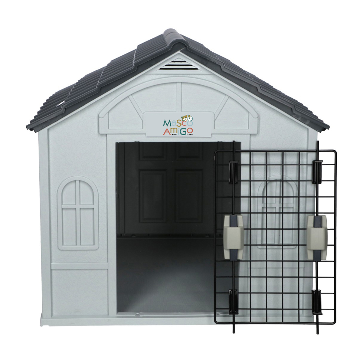 Foto 3 pulgar | Casa para Perro Mediano y Chico MascoAmigo Gris con Puerta Metálica 75.7 x 65 x 63 cm