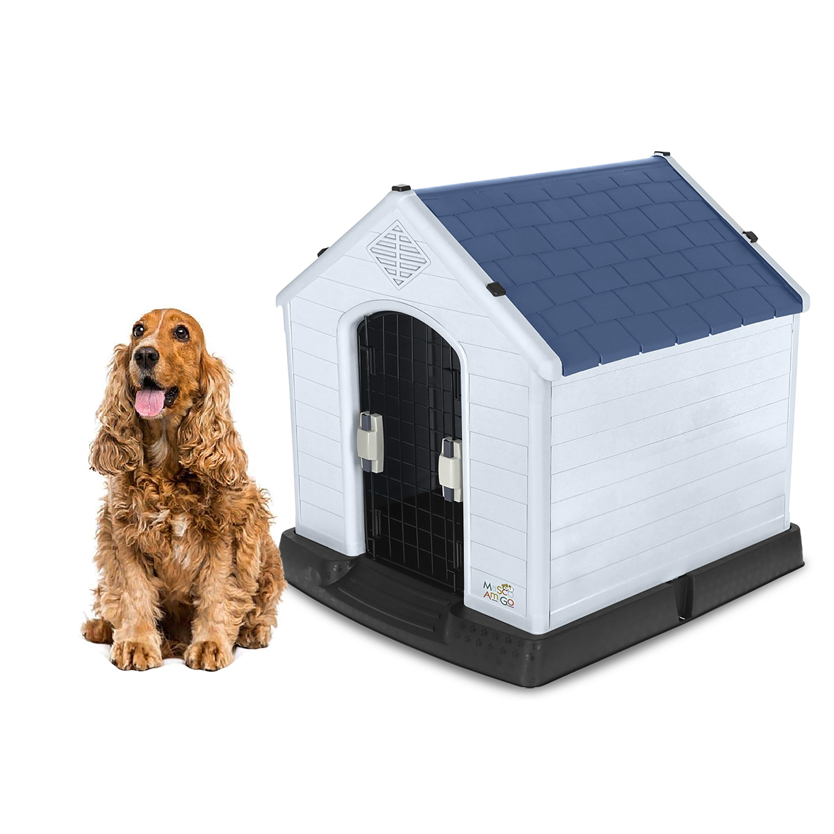 Casa Para Perro Mediano/chico Mascoamigo Color Azul Con Puerta Metálica 70x65x70 Cm