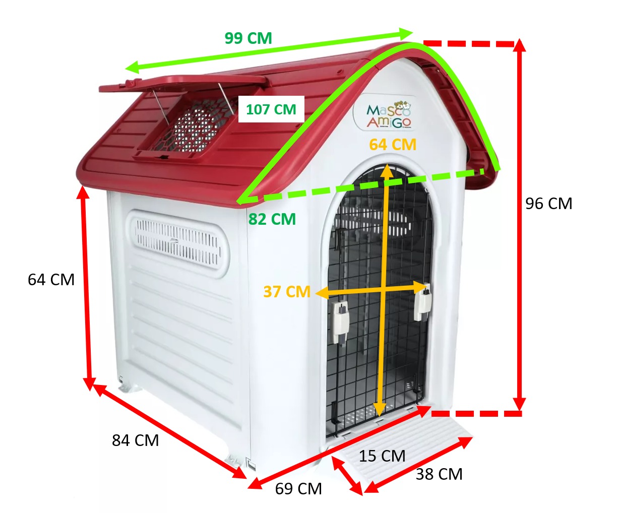 Foto 4 pulgar | Casa de Perro Grande MascoAmigo Roja con Puerta Metálica 99x82x96 cm