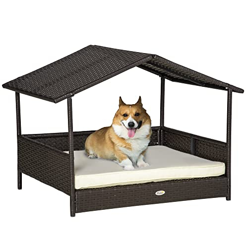 Foto 2 pulgar | Cama De Ratán Elevada De Mimbre Pawhut De Dog House Con Cojín - Venta Internacional.