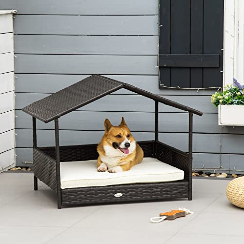 Foto 3 pulgar | Cama De Ratán Elevada De Mimbre Pawhut De Dog House Con Cojín - Venta Internacional.