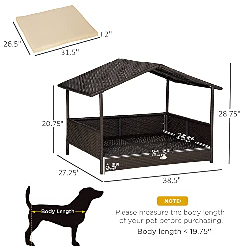 Foto 4 pulgar | Cama De Ratán Elevada De Mimbre Pawhut De Dog House Con Cojín - Venta Internacional.