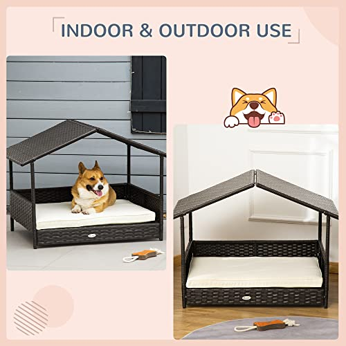 Foto 5 pulgar | Cama De Ratán Elevada De Mimbre Pawhut De Dog House Con Cojín - Venta Internacional.