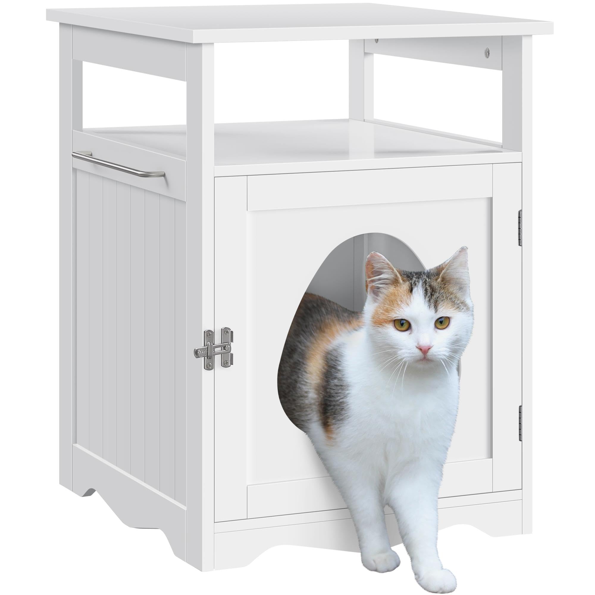 Mesa Auxiliar Para Mascotas Yaheetech, Caja De Arena Para Gatos, Color Blanco - Venta Internacional.