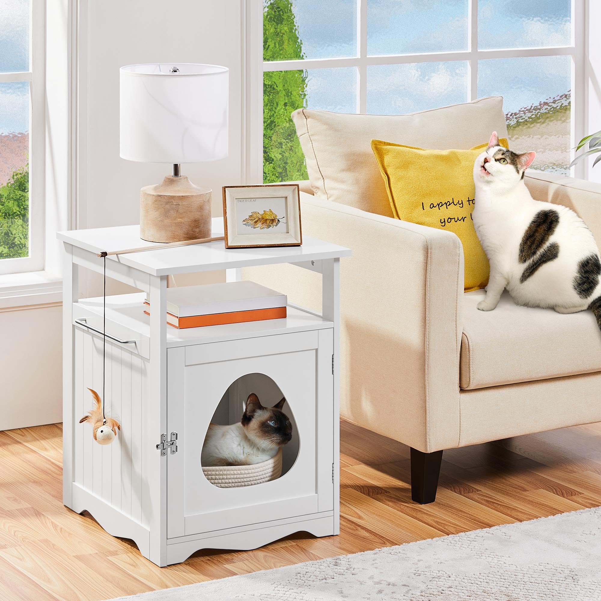 Foto 3 pulgar | Mesa Auxiliar Para Mascotas Yaheetech, Caja De Arena Para Gatos, Color Blanco - Venta Internacional.